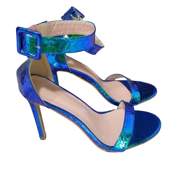 [H436] Elegant Blue and Green High Heels with Straps, Size 8.5 - Picture 1 of 6